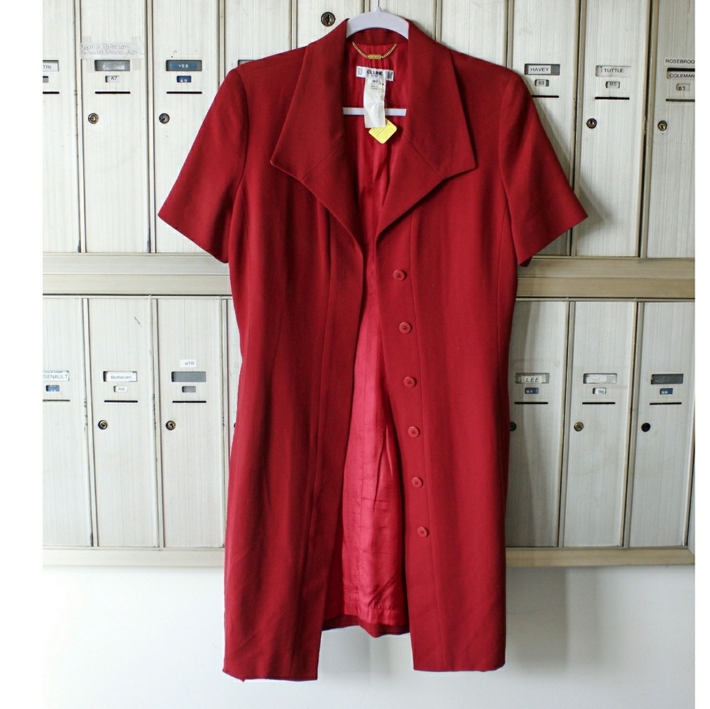 Celine Vintage Dress Red Cranberry w Collar